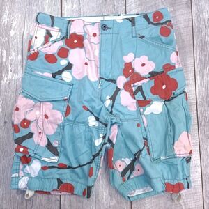 G-Star Raw Cargo Shorts Mens Size 30 Teal Pink Floral Rovic Loose Baggy Y2K